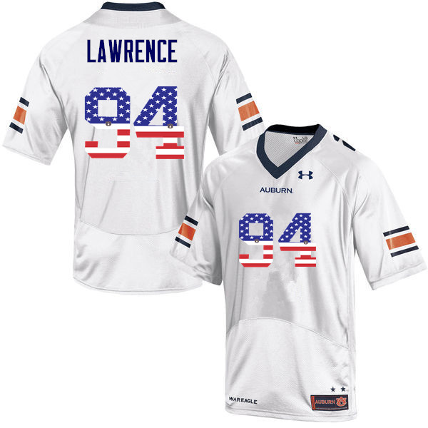 Men's Auburn Tigers #94 Devaroe Lawrence USA Flag Fashion White College Stitched Football Jersey